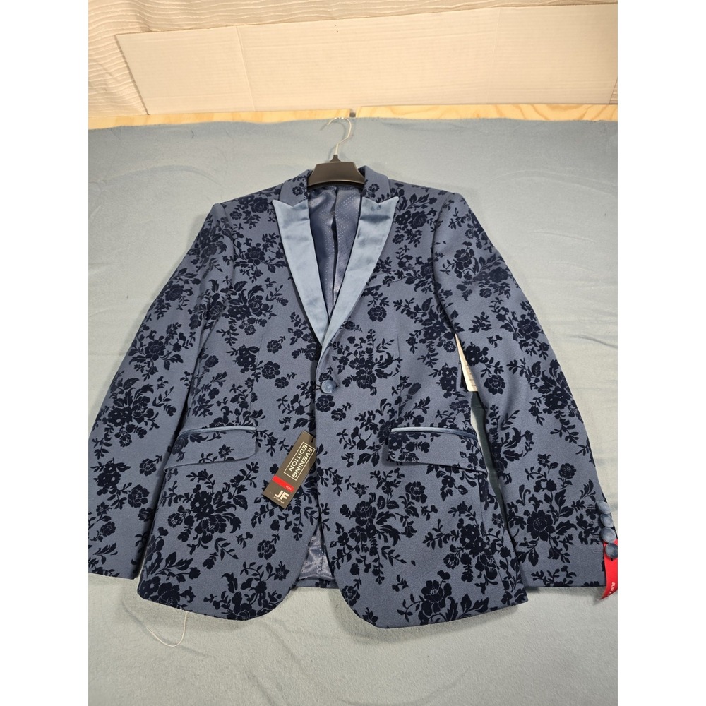 NWT J Ferrar Stretch Slim Fit Blue Floral Suit Tuxedo Evening Formal 38 REG $168